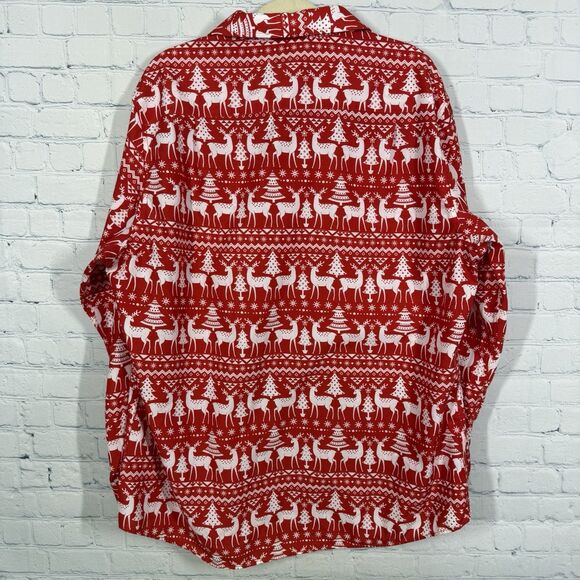 Simon Banks Christmas Shirt Mens XL 17.5 Button Up Long Sleeve Reindeer Red - Picture 2 of 8